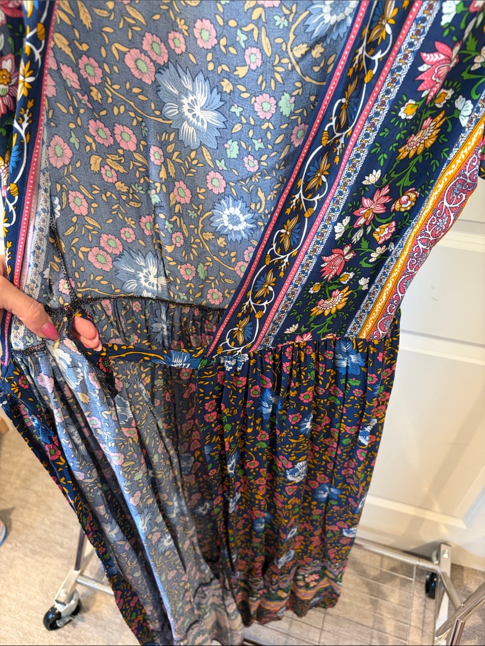 Bohemian Floral Wrap Maxi Dress - Black Floral - Picture 7 of 7